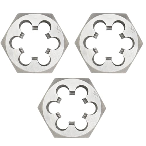 3PCS 1/2-14NPT Round Die, Machine Thread Right Hand Threading Die, Carbon Steel Manual Pipe Threading Kit, Screw Thread Cutting Die, Hexagon Pipe Die