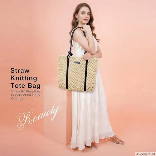 Image of Straw Bags for Women Crochet Beach Tote Bag vacation handbags Large Woven Shoulder Bag for Summer Holiday