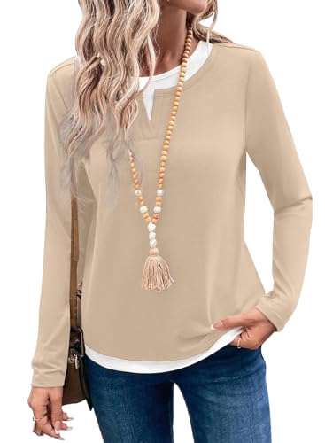 SHEWIN Long Sleeve Shirts for Women Casual Crewneck Slim Fit