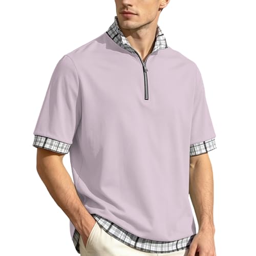 Polo homme manches courtes col zip marine vêtement été décontracté respirant