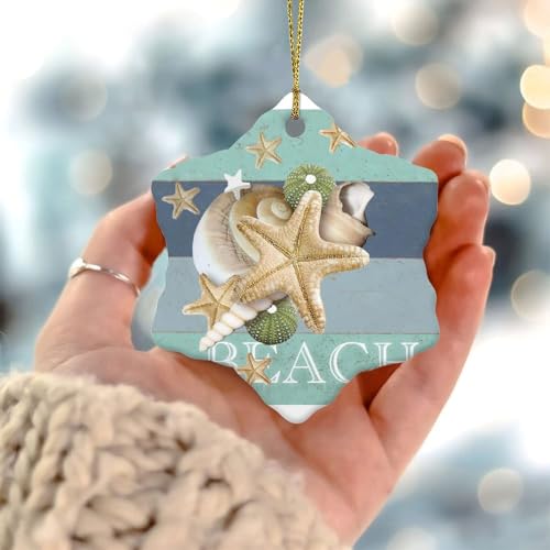 Sea Snail' Starfish Nautical Beach Ocean Theme Hanging Ornaments Watercolor Marine Life Round Christmas Tree Ornament Ceramic Unique Turtle Sea Life Seahorse Christmas Ball for Christmas Tree
