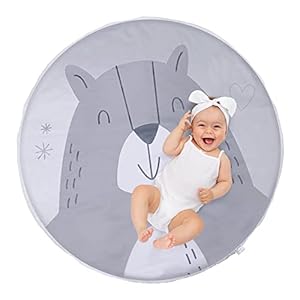 Navaris ronde speelmat voor baby’s – Speelkleed 95 cm diameter – Boxkleed met leuke berenprint – In grijs/wit