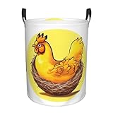 Runder Korb für schmutzige Kleidung, Vogelnest, goldenes Huhn, wasserdichtes Material, kann aufrecht stehen, geeignet für Schlafzimmer und Badezimmer