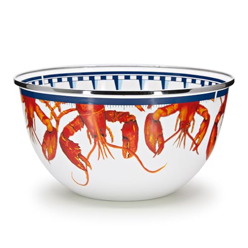 Golden Rabbit Enamelware Large Salad Serving Bowl, 4 quart, Lobster