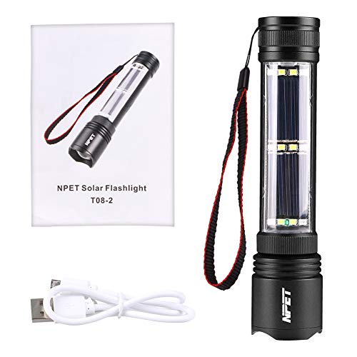 Npet T08-2 Solar Power Flashlight Car Flashlight Usb Rechargeable Tactical Multi-Function Torch Emergency Tool #TOP7