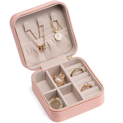 VLANDO Travel Jewelry Box, Small Jewelry Travel Organizer Case for Girls Women - Grey