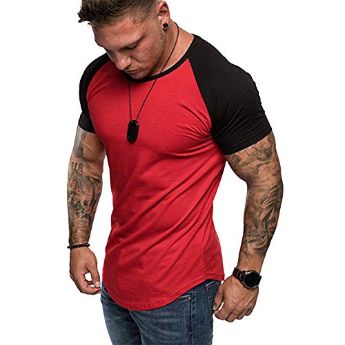 Fashion Mens T-Shirt Athletic Gym Workout Short Sleeve Muscle Bodybuilding Fitness Cotton Tee Red