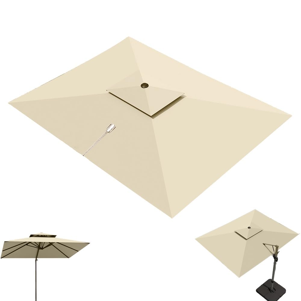 Toile de rechange parasol 3x4m rectangulaire kaki double toit