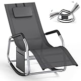 SONGMICS Schaukelliege, Liegestuhl, Schaukelstuhl, Stopper als Umkippschutz, verstellbare Kopfstütze, Stahlrahmen, atmungsaktiv, Seitentasche, für Garten, 151 x 56,2 x 97,3 cm, dunkelgrau GCB230GZ02