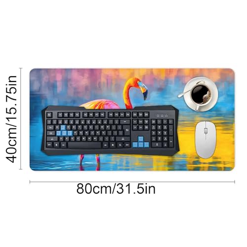 Image of Flamingo Colors Extended Gaming Mouse Pad, with Stitched Edges Large Mouse Pad Desk Protector, Rubber Base Mousepad Keyboard Mouses Mat for Work Game Office Home- 32 inch X 16 inch Inch