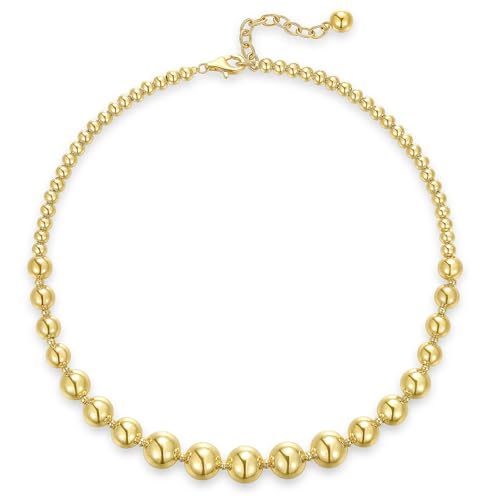 KissYan Gold Beaded Necklace for Women, 14K Gold Plated...