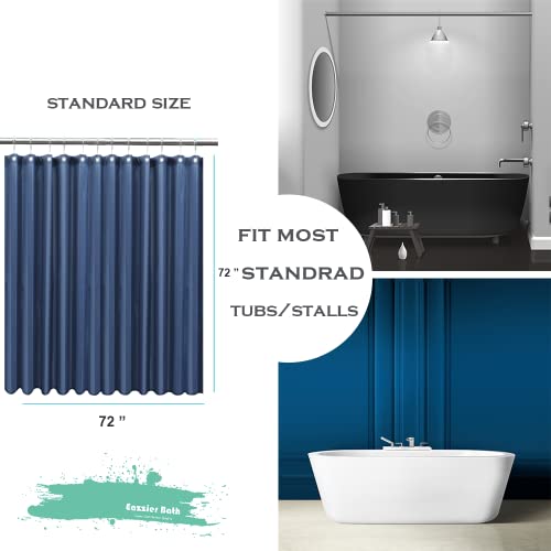 Eazzier Bath Waterproof Fabric Shower Curtain Or Liner With Bottom Weight,72"X72" Blue Strip Soft Hotel Quality Cloth 2-In-1 Shower Curtain With 12 Metal Grommet Holes,Light-Weight & Machine Washable #TOP5