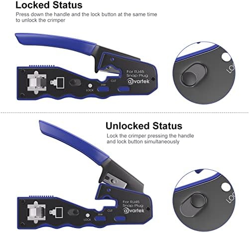 AVARTEK - Pass Through RJ45 Crimping Tool Crimper for CAT6a CAT6 CAT5e CAT5 Pass Through Connectors, Professional Ethernet Network Wire Crimper Tool