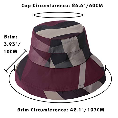 Docila Plaid Tartan Rainproof Bucket Hat Women Trendy Broad Brim Vacation Sun Protection Caps Foldable Water Repellent Rain Hats Bob Femme Sombrero De Copa Mujer Wine Red #TOP1