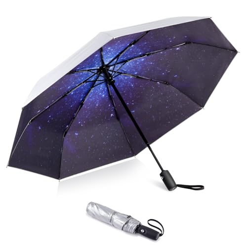 G4Free UPF 50+ UV Protection Travel Umbrella 42/46 Inch Auto Open Close, Starry/Silver, 42 inch, Modern