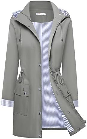 BBX Lephsnt Raincoat for Women with Hood Waterproof Rain Jacket Outdoor Windbreaker Trench Coat Grey L