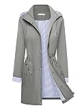BBX Lephsnt Raincoat for Women with Hood Waterproof Rain Jacket Outdoor Windbreaker Trench Coat Grey