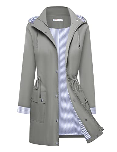Bbx Lephsnt Raincoat For Women With Hood Waterproof Rain Jacket Outdoor Windbreaker Trench Coat Grey L #TOP7