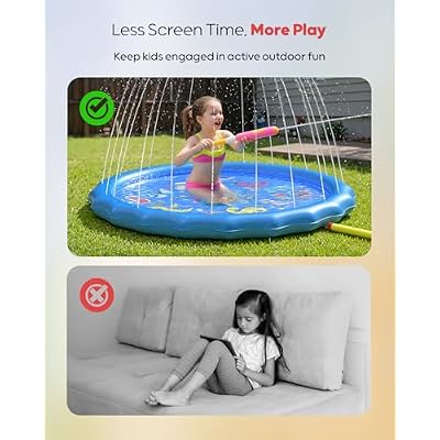 QPAU Splash Pads for Toddlers 1-3, Durable 67 Baby Splash Pad, Outdoor Sprinkler for Kids Toddler Toys, Summer Water Play Mat for Girl Boy Birthday Gift 2 Year Old