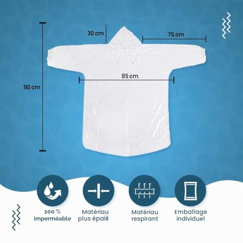 Ember Rock Ponchos de Pluie Imperméables Jetables, Lot de 12 - Manteaux de Pluie d'Urgence - Capuche, Manches - Hommes, Femmes - Randonnée, Unisexe – vue 2