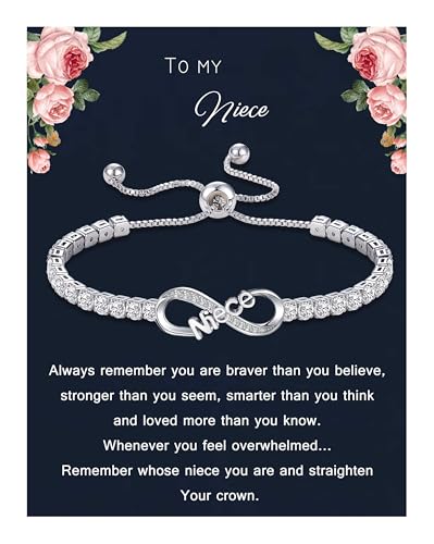 Btysun Stocking Stuffers for Her, Niece Gifts from Auntie Tennis Bracelets for Women Adjustable Infinity Bracelet Christmas Graduation Gifts for Teens Birthday Anniversary Jewelry