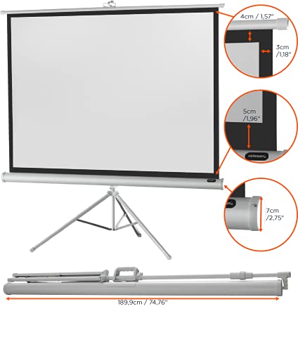 celexon Economy Stativ-Leinwand wei&szlig; 85 | 176x132 cm 4:3 | mobil transportable 4K, Full-HD Beamerleinwand mit manuellem Rollauszug f&uuml;r Heimkino, B&uuml;ro & Outdoor | inkl. Standfu&szlig; + Tragegriff