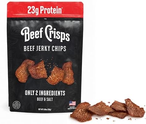 Beef Crisps by Bingeworthy Snacks - High Protein Crispy Beef Chips, 23g Protein per Bag, 120 Calories, Only 2 Ingredients (Beef & Salt), Keto Paleo Carnivore Snack, Baked Not Fried, Made in USA, 1.06 oz