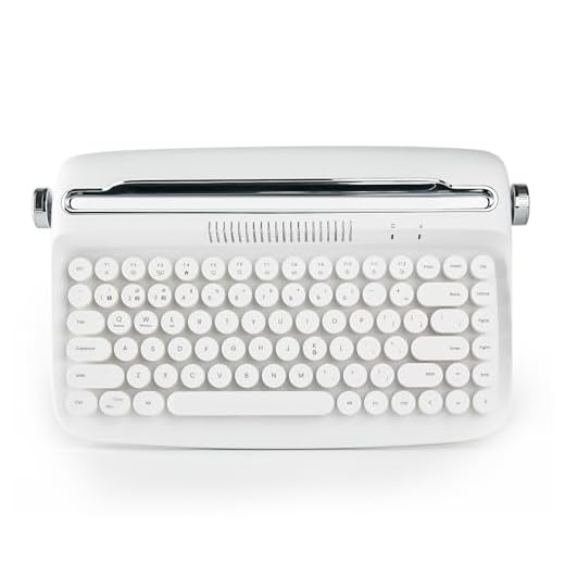 YUNZII ACTTO B303 Tastiera Senza Fili Macchina Da Scrivere Retrò, Bluetooth Estetica Tastiera con Supporto Integrato per Multi-Dispositivo (B303, Biancaneve)