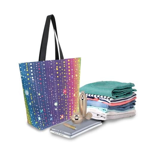 Extra Large Shoulder Tote Bag for Beach Travel Weekender Gym Dots Rainbow Pattern Reusable Grocery Canvas Shopping Bag3