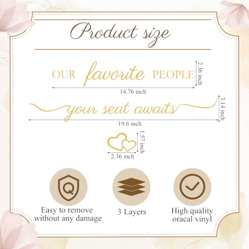 Watersay 3 Pcs Wedding Seating Chart Decal Stickers DIY Wedding Sign Decor Seating Chart Board Mirror Decals, Vinyl(Gold)