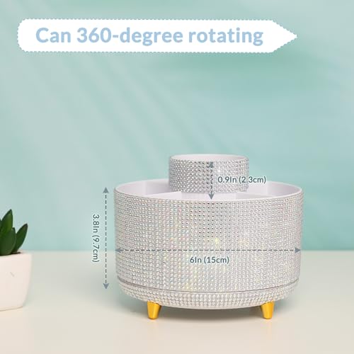 SKYDUE 360 Degree Rotating Desk Organizer, Shining Dual-Purpose Rhinestone Pencil Pen Holder, Rotating Desk Pen Organizer with 5 Slots, Rhinestone Pencil Cup for Office, School, Home by SKYDUE - Image 3