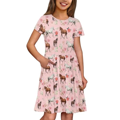 Image of Short Sleeve Dress for Girls with Pockets Cute Toddler Girl Clothes Summer 2-12