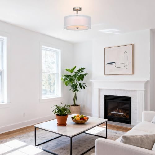 XiNBEi Lighting 16" Drum Semi Flush Ceiling Light Brushed Nickel for Living by XiNBEi Lighting - Used condition - Image 4