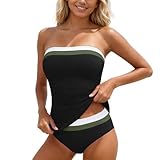Generico Costume da Bagno Tankini Set Due Pezzi Mare Curvy Costumi da Bagno Bandeau Top Senza Spalline + Slip Swimsuit Vita Bassa Estate Beachwear Swimwear per Spiaggia Piscina
