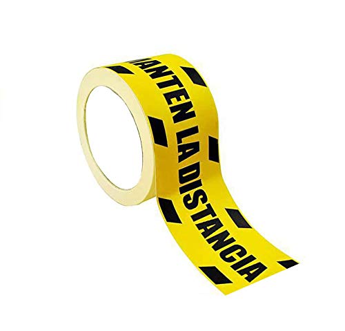 Rollo de vinilos Adhesivos para Suelo | Vinilo Antideslizante 7,2cmX25 Metros largo con el Texto: Manten LA Distancia DE Seguridad 1 unidad.