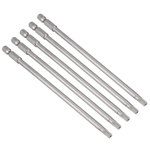 Image of TA-VIGOR 5Pcs T25 Torx Head Screwdriver Bits 1/4 Inch Hex Shank, 150mm Long Magnetic Tamper Proof Star S2 Steel Security Torx Bits with Hole for Impact Driver Drill Bits Hand Tools