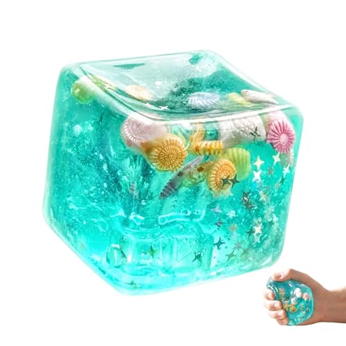 Ocean Squishy Cube Toy, Slow Rising Sensory Squeeze Toy, Marine Themed Fidget Toy for Adults（Light Blue）