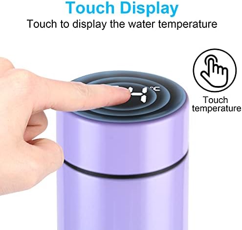 Travel Mugs, Insulated Water Bottle, 500ml LED Temperature Display Smart Water Cup, 304 Stainless Steel Vacuum Drink Flasks, Hot & Cold Sport Drink Bottle for Gym, Home, Office (Gradient Purple)