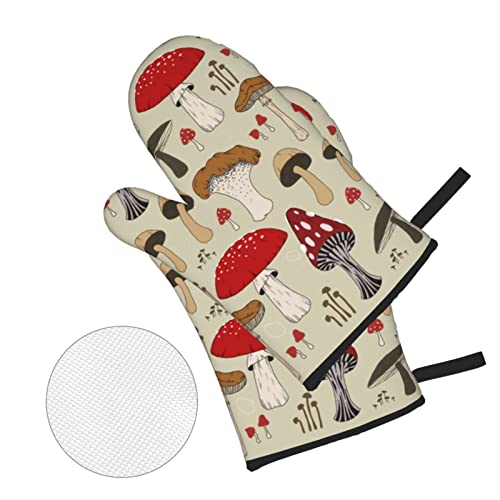Amzy Mushrom Oven Mitts And Pot Holders Sets Of 4,Resistant Hot Pads With Polyester Non-Slip Bbq Gloves For Kitchen,Cooking,Baking,Grilling, One Size #TOP1