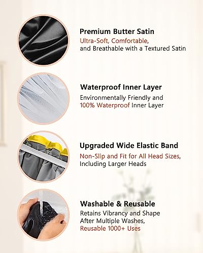 Mikimini Small Black Shower Caps For Child 2 Packs, Double Layers Waterproof Bathing Hair Cap With Reusable Soft Comfortable Peva Lining, Cute, Non-Fading & Stretchy Shower Hat #TOP3