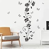2 Pezzi Adesivi Murali Fiore Vite Nera Sticker Decorativo Muro Adesivo in PVC Autoadesivo per Decorazione Specchio Vetro Finestra Porta Soggiorno Camera da Letto Cucina 30x90cm