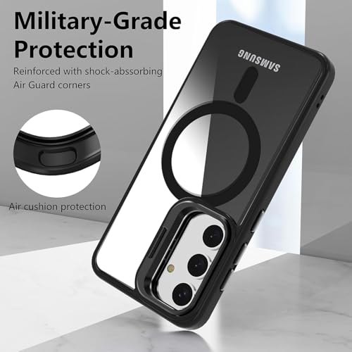 Image of VONZEE Polycarbonate Compatible For Samsung S23 5G Case,Compatible With Magsafe,Military-Grade Protective Case,Built-In Stash Stand Phone Case,Scratch-Resistant Back Cover,Classic Series|Clear Black