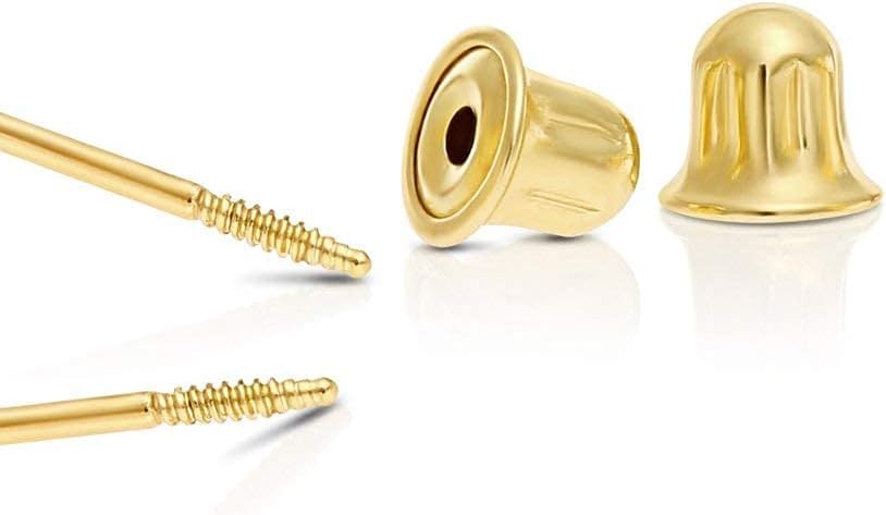 10k Yellow Gold Solitaire Round CZ Stud Earrings in Secure screw-backs