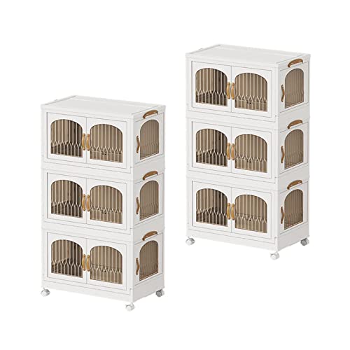 RMAN 6er Set Faltbare Aufbewahrungsbox 58L Stapelbare Kunststoff Aufbewahrungsboxen Faltbar Aufbewahrungskorb mit Deckel und Rädern für Schlafzimmer, Bad, Küche, Büro, Wohnzimmer - Weiß