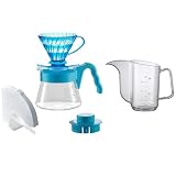 HARIO(ハリオ) V60 カラーブリュー・ウィズケトル 1~2杯用 ハンドドリップ セット 耐熱ガラス製サーバー 計量スプーン ペーパー40枚 レシピブック ケトル付き ブルーアワー VCSDA-01-20CP-BH
