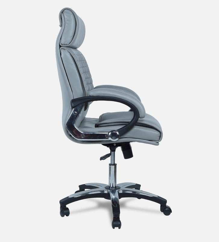 Image of High - Back Leatherette Office Chair | Height Adjustable & Revolving Chair | Executive & Director Chair | Nylon & Wheel Base Top Office Chair in Grey Color - (111011266)