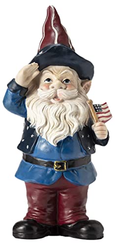 Alpine Corporation 12" Tall Outdoor Patriotic Garden Gnome Saluting Yard Statue Decoration #TOP7