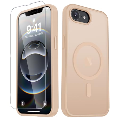 Image of YENAPOON for iPhone 17e Case, iPhone 16e Case, Matte Magnetic Phone Cover [with 1 Screen Protector] [Support for MagSafe] [Shockproof Military Grade Protection] Translucent Frosted Back, Coral Pink