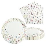 LDFDRT 40 pcs Spring Wildflower Party Paper Plates and Napkins Disposable Flower 9 inch 20 pcs Dessert Party Plates & 20 pcs Napkins Tableware for Fruit Cake Party Decorations