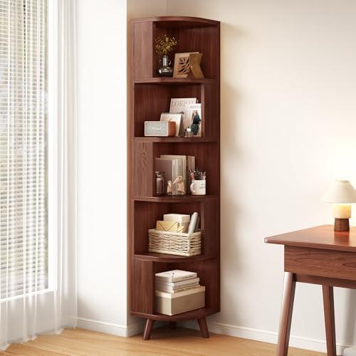 PLSDFKJ 5-Tier Corner Bookshelf, Modern Corner Shelf, Freestanding Bookcase Corner Cabinet Storage Display Shelf Organizer for Living Room Home Office Bedroom Kitchen